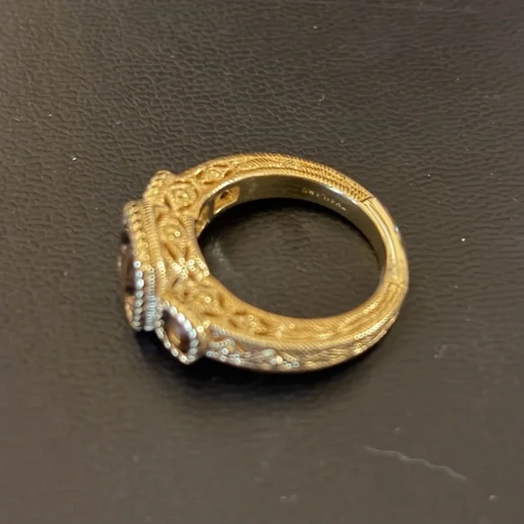 Judith Ripka Estate-Inspired 3 Stone Smoky Quartz Ring, 14K Gold-Clad, size 7